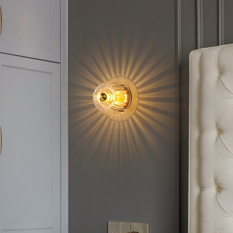 Moderno Lampadario di Lusso a Forma di Sole in Vetro Completo in Rame a Doppio Scopo con 1 Luce a Soffitto