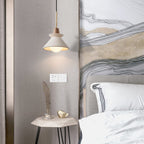 Luce a sospensione moderna minimalista in cemento bianco e legno di ferro con 1 lampadina per sala da pranzo