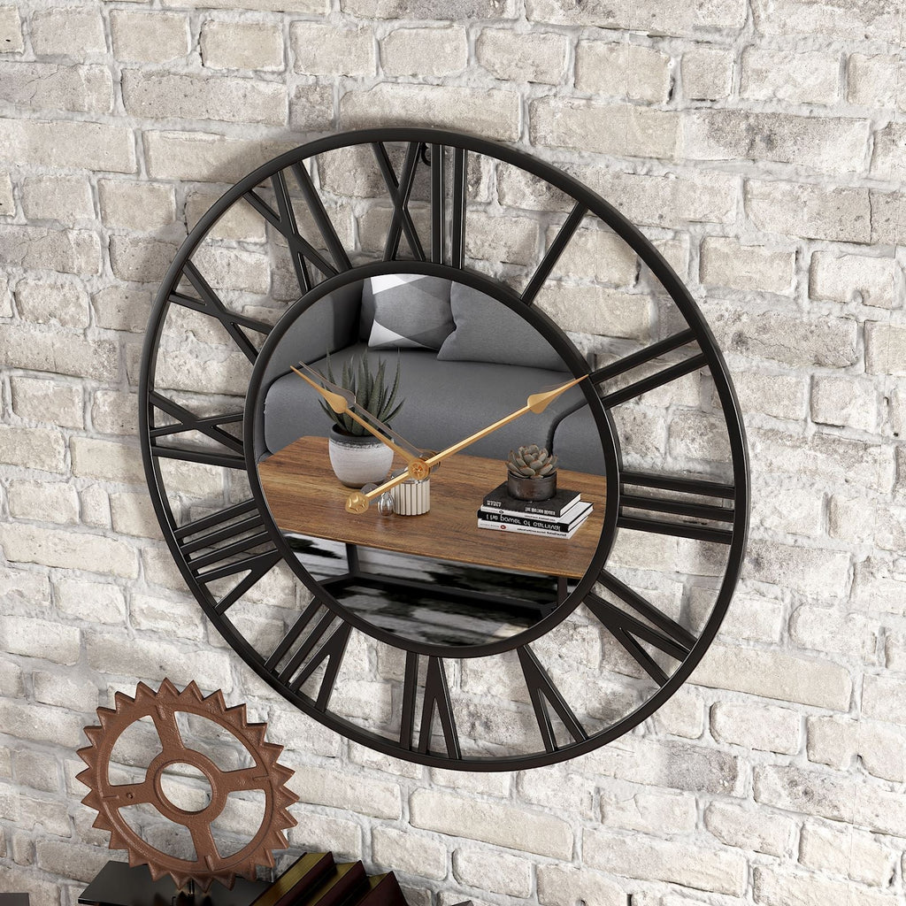 Frendorf | Orologio da parete in metallo vintage grande con specchio 39cm
