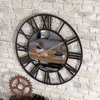 Frendorf | Orologio da parete in metallo vintage grande con specchio 39cm