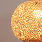 Pendente Giapponese in Rattan Beige a Sfera Rotonda con 1 Luce