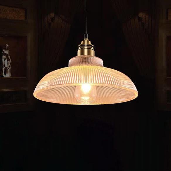 Lampada a Sospensione Vintage con Coperchio Striato in Vetro 1 Luce