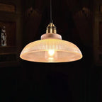 Lampada a Sospensione Vintage con Coperchio Striato in Vetro 1 Luce