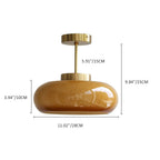 Lampada da soffitto semi-incassata in ottone vintage con vetro giallo a 1 luce