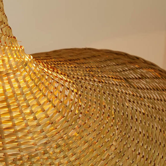 Lampada a sospensione con cappello di paglia in bambù intrecciato a 1 luce