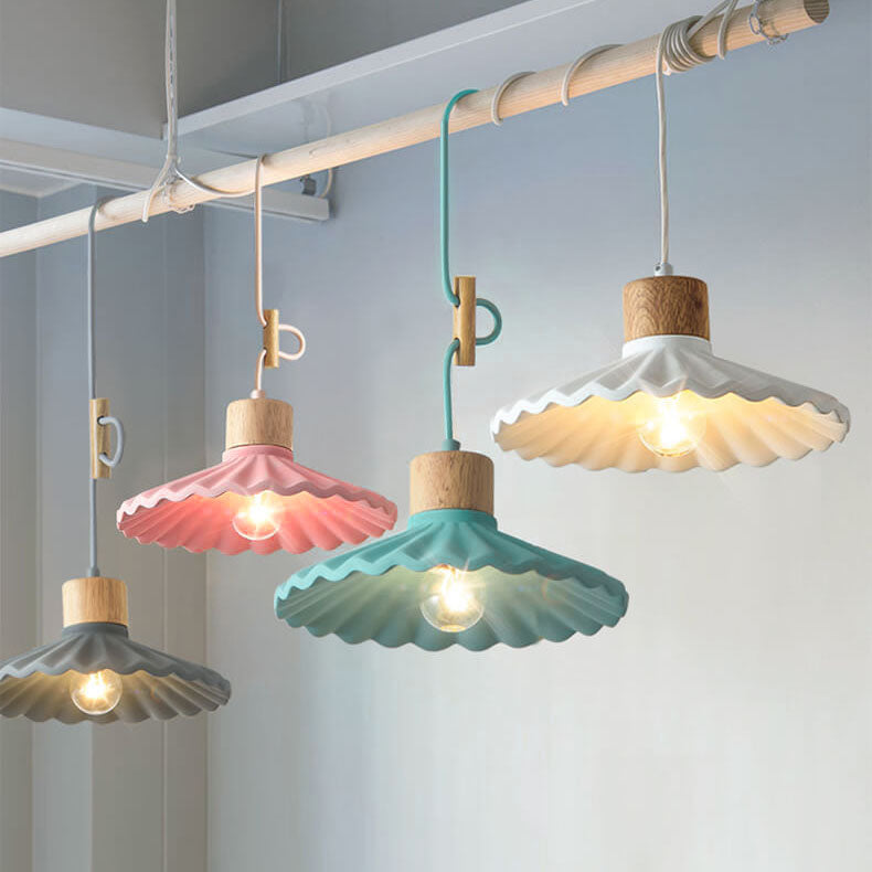 Lampada a sospensione moderna in cemento con paralume scallop a 1 luce per soggiorno