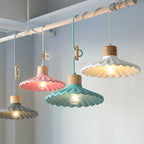 Lampada a sospensione moderna in cemento con paralume scallop a 1 luce per soggiorno
