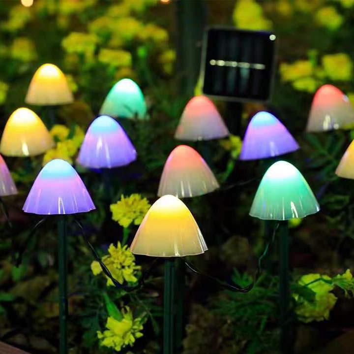 Lucine a Stringa a Forma di Fungo LED Solari Creativi Contemporanei in Plastica per Esterni