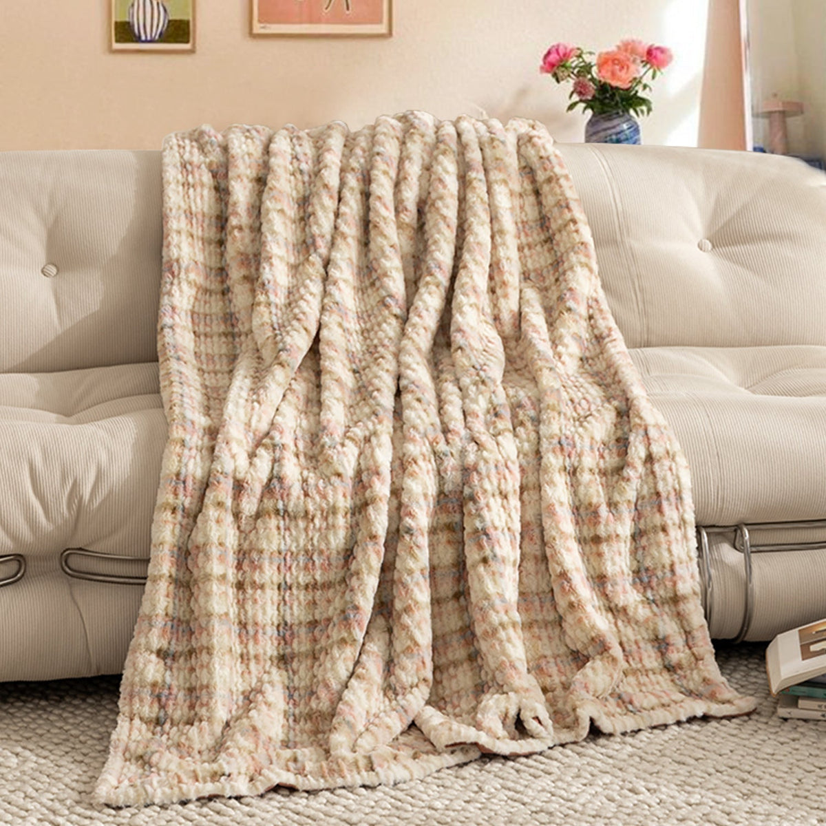 Plaid in Pelliccia Sintetica di Lusso con Texture Ondulata – Coperta Morbida in Pelliccia con Retro in Microfibra