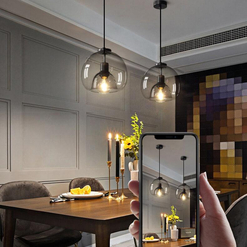 Lampada a Sospensione Minimalista in Vetro Soffiato Grigio Fumo con 1 Luce