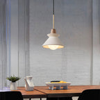 Luce a sospensione moderna minimalista in cemento bianco e legno di ferro con 1 lampadina per sala da pranzo
