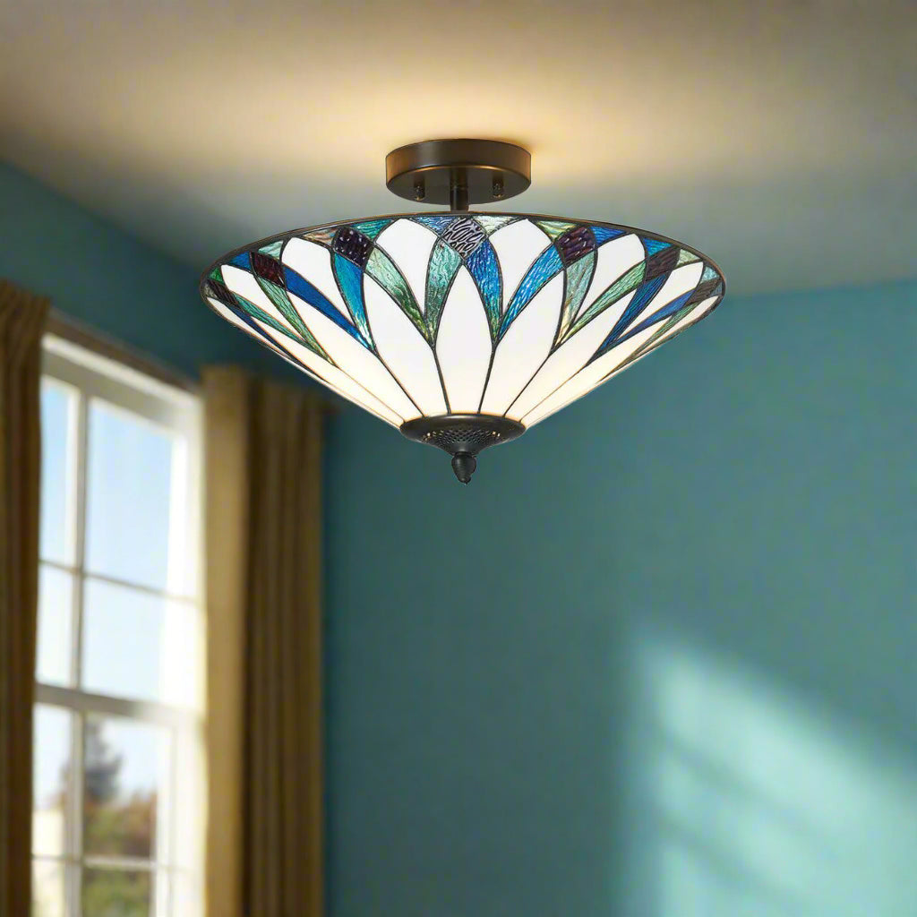 Oaks Lighting Allanton Semi Flush Tiffany Lampada da Soffitto