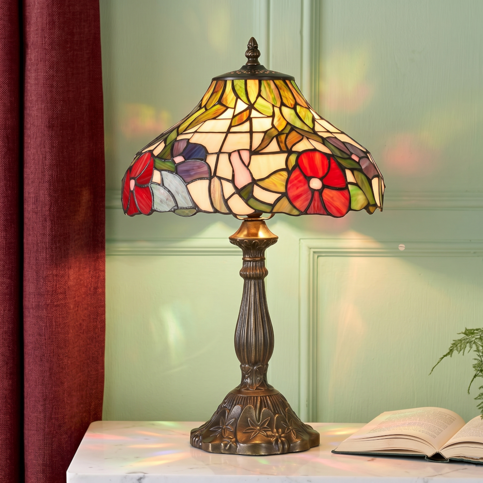 Lampada da Tavolo Tiffany Peonies di Oaks Lighting