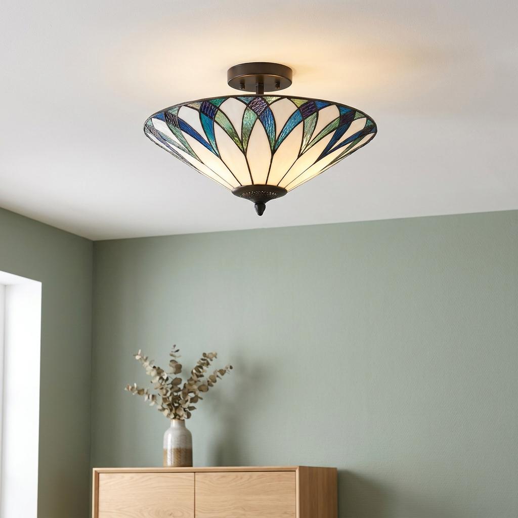Oaks Lighting Allanton Semi Flush Tiffany Lampada da Soffitto