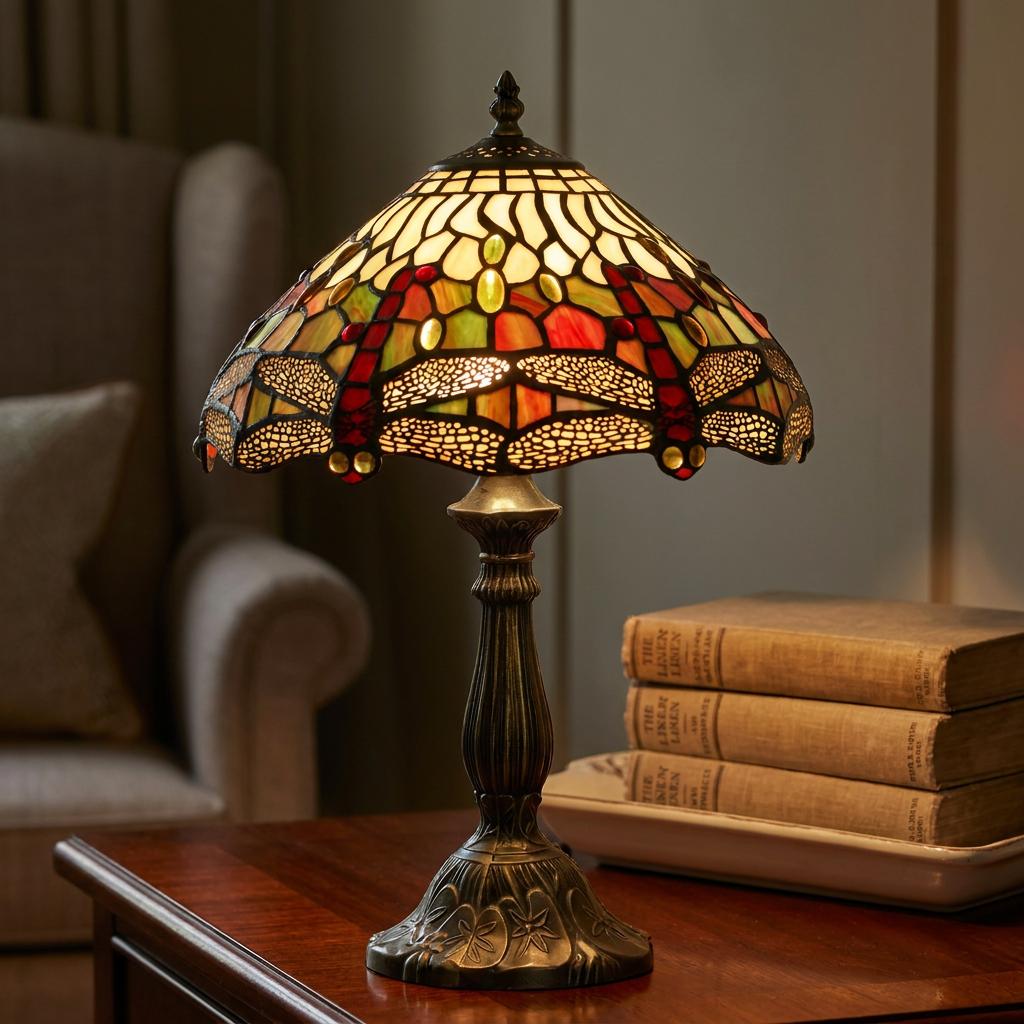 Lampada da Tavolo Media Tiffany Dragonfly di Oaks Lighting