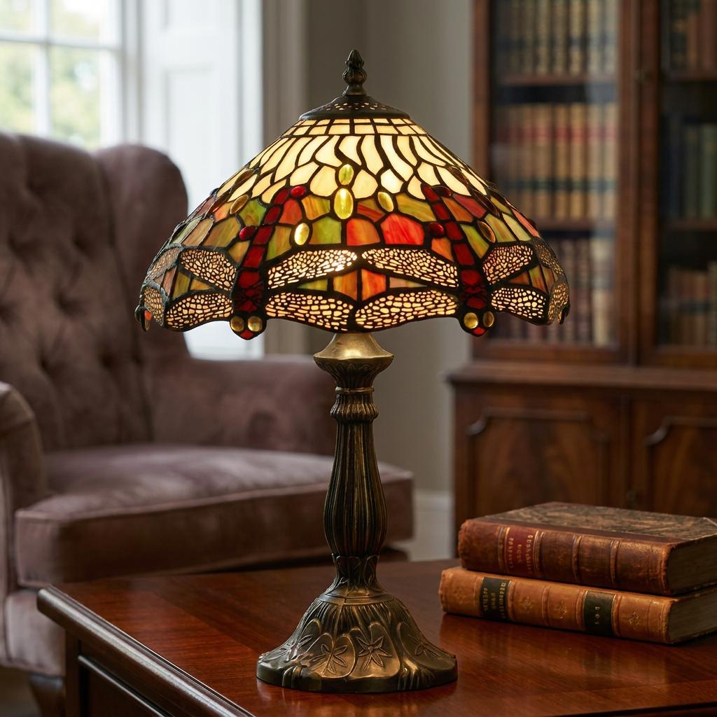 Lampada da Tavolo Media Tiffany Dragonfly di Oaks Lighting