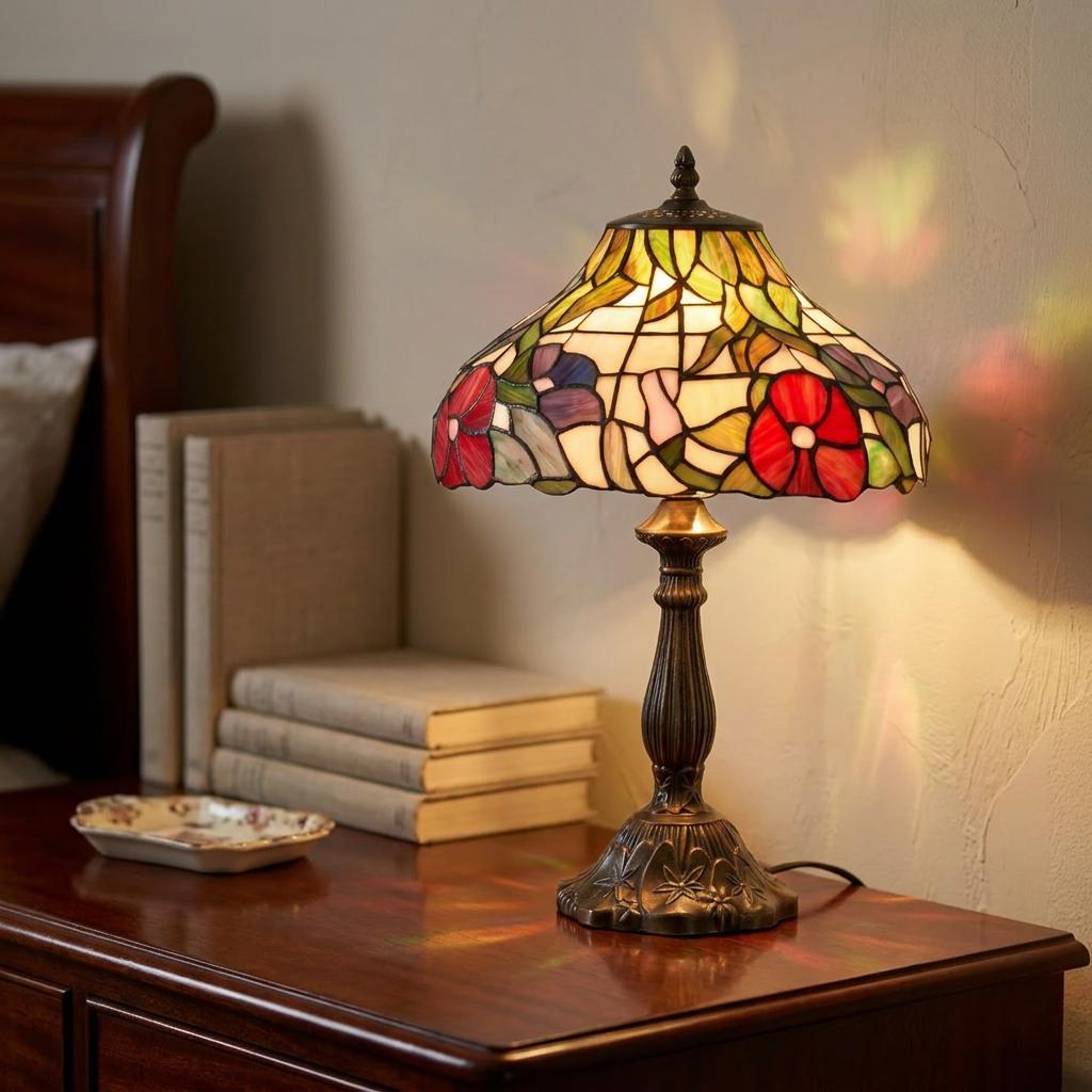 Lampada da Tavolo Tiffany Peonies di Oaks Lighting