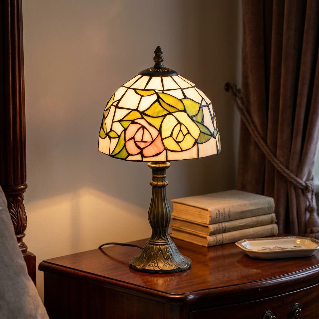 Lampada da comodino Oaks Tiffany Rosa e Gialla a Fiori