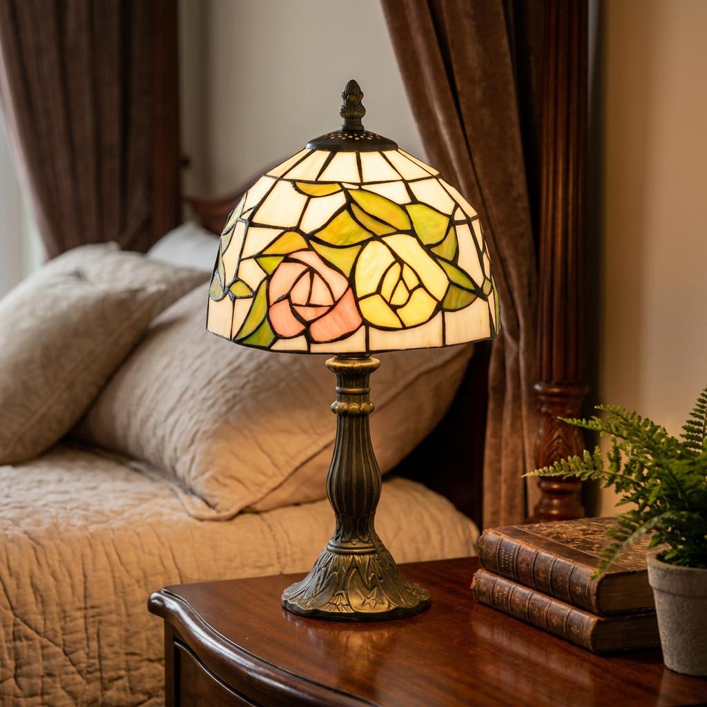 Lampada da comodino Oaks Tiffany Rosa e Gialla a Fiori