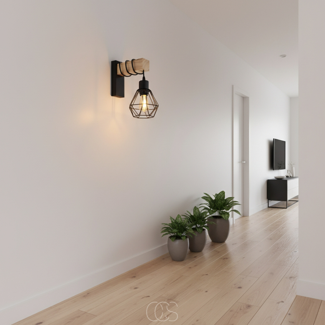 OCS - Lampada da Parete Industriale in Legno Nero