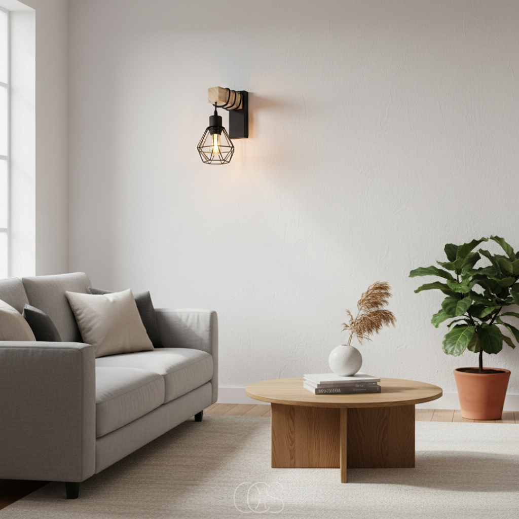 OCS - Lampada da Parete Industriale in Legno Nero