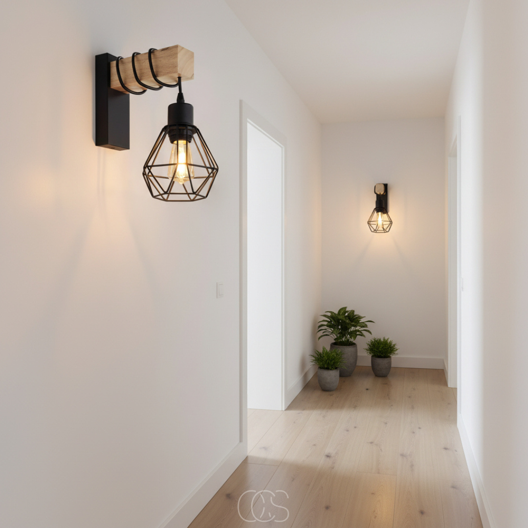 OCS - Lampada da Parete Industriale in Legno Nero
