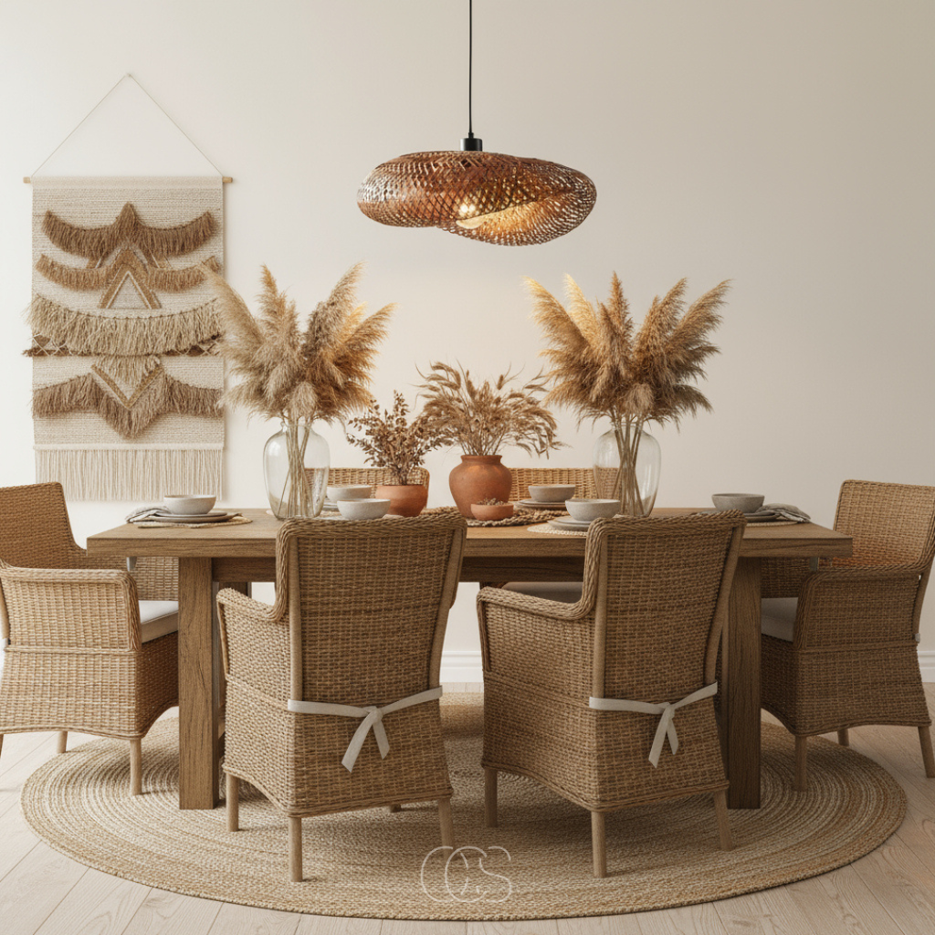 OCS - Lampada a sospensione in bambù boho intrecciato