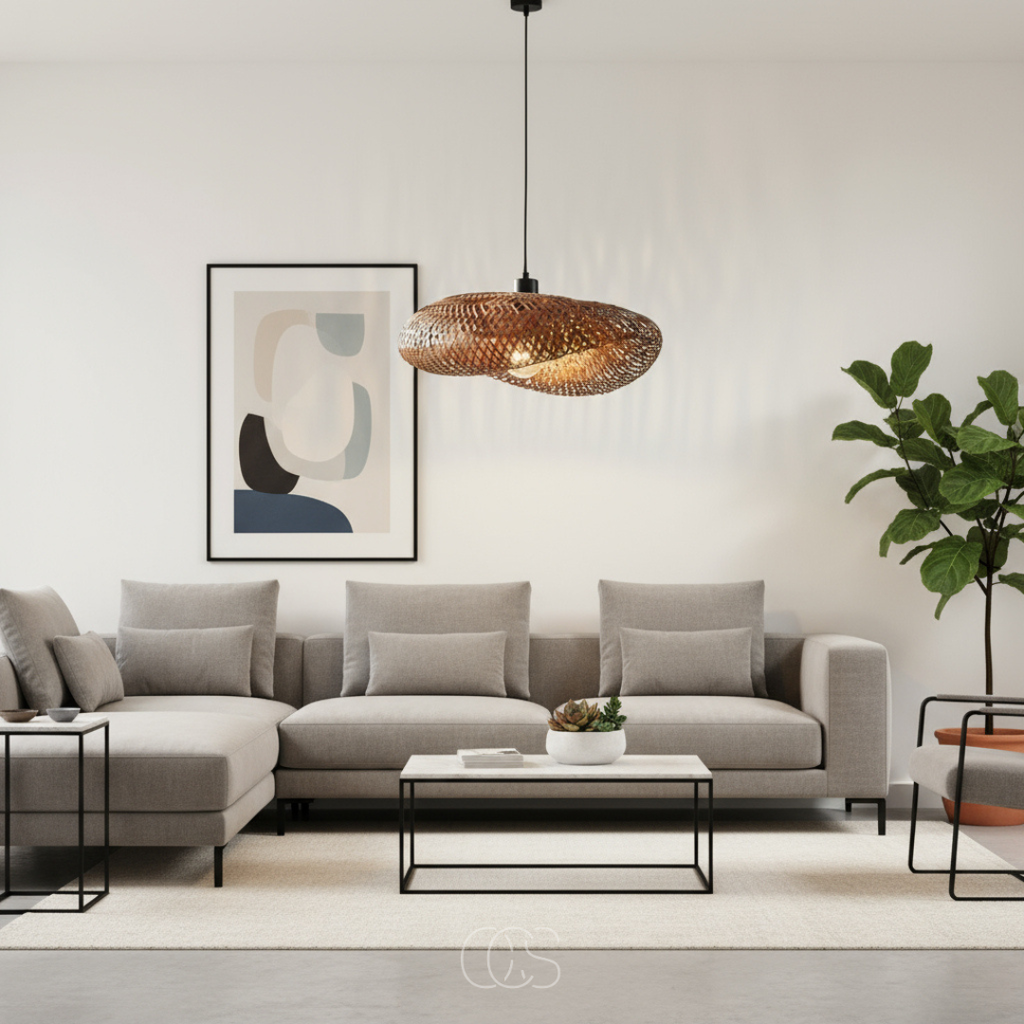 OCS - Lampada a sospensione in bambù boho intrecciato