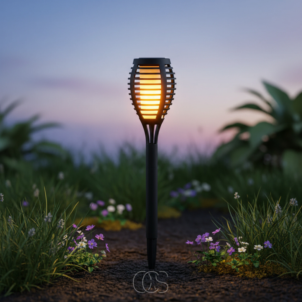 OCS - Torcia LED Solare per Giardino – Effetto Fiamma a Energia Solare