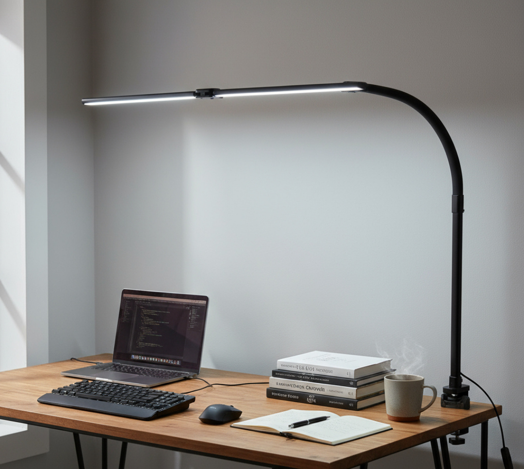 Lampada da Scrivania Regolabile con Barra LED Sottile Nera