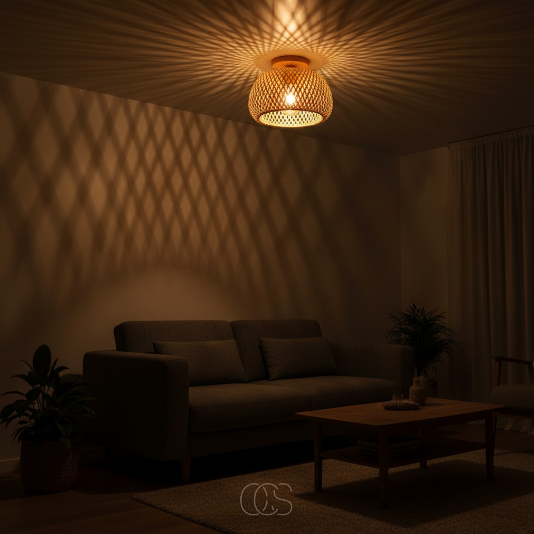 OCS - Lampada da soffitto in rattan rustico