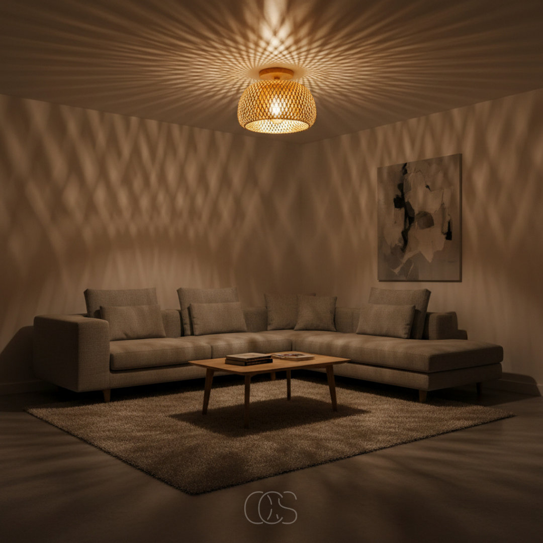 OCS - Lampada da soffitto in rattan rustico
