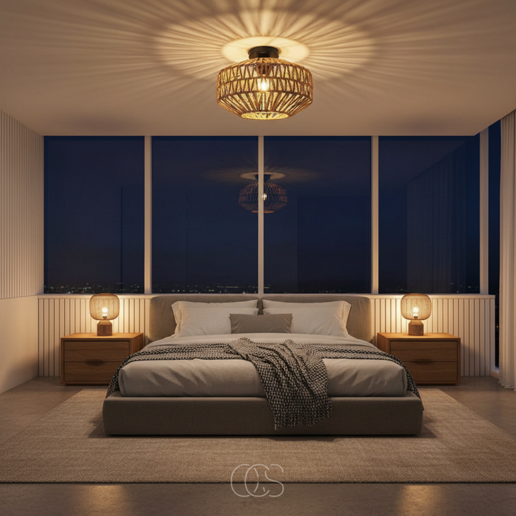 OCS - Lampada da soffitto Lina in rattan