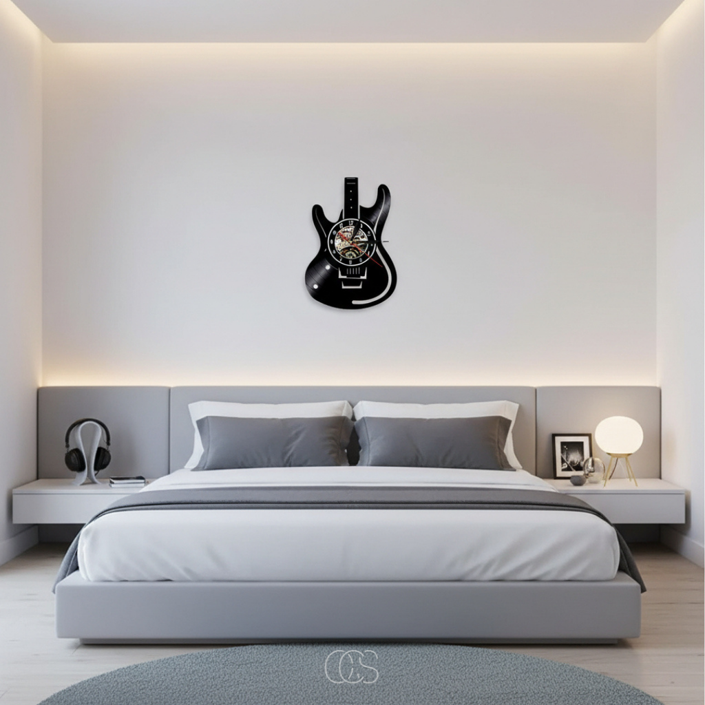OCS - Orologio da parete in vinile a forma di chitarra
