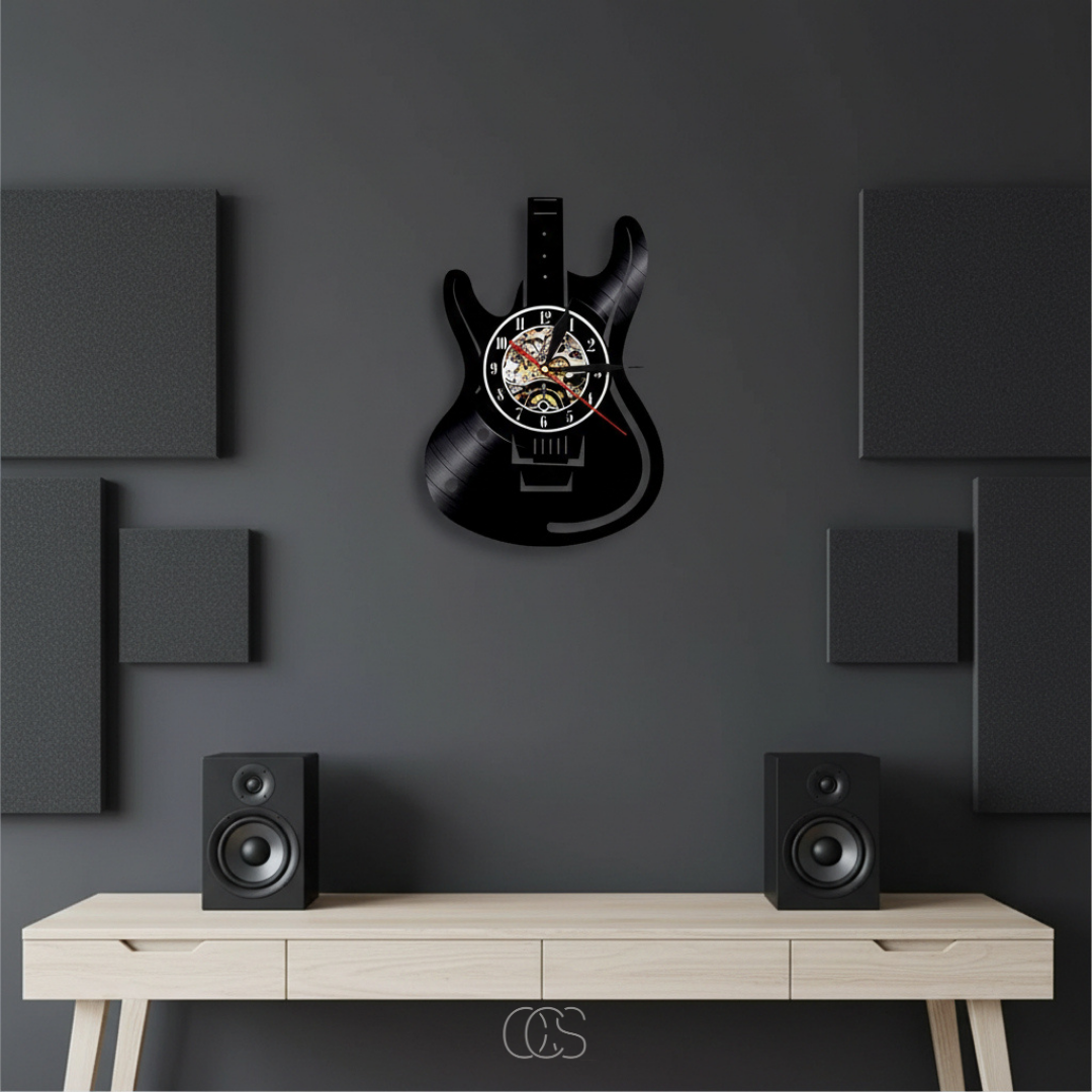 OCS - Orologio da parete in vinile a forma di chitarra