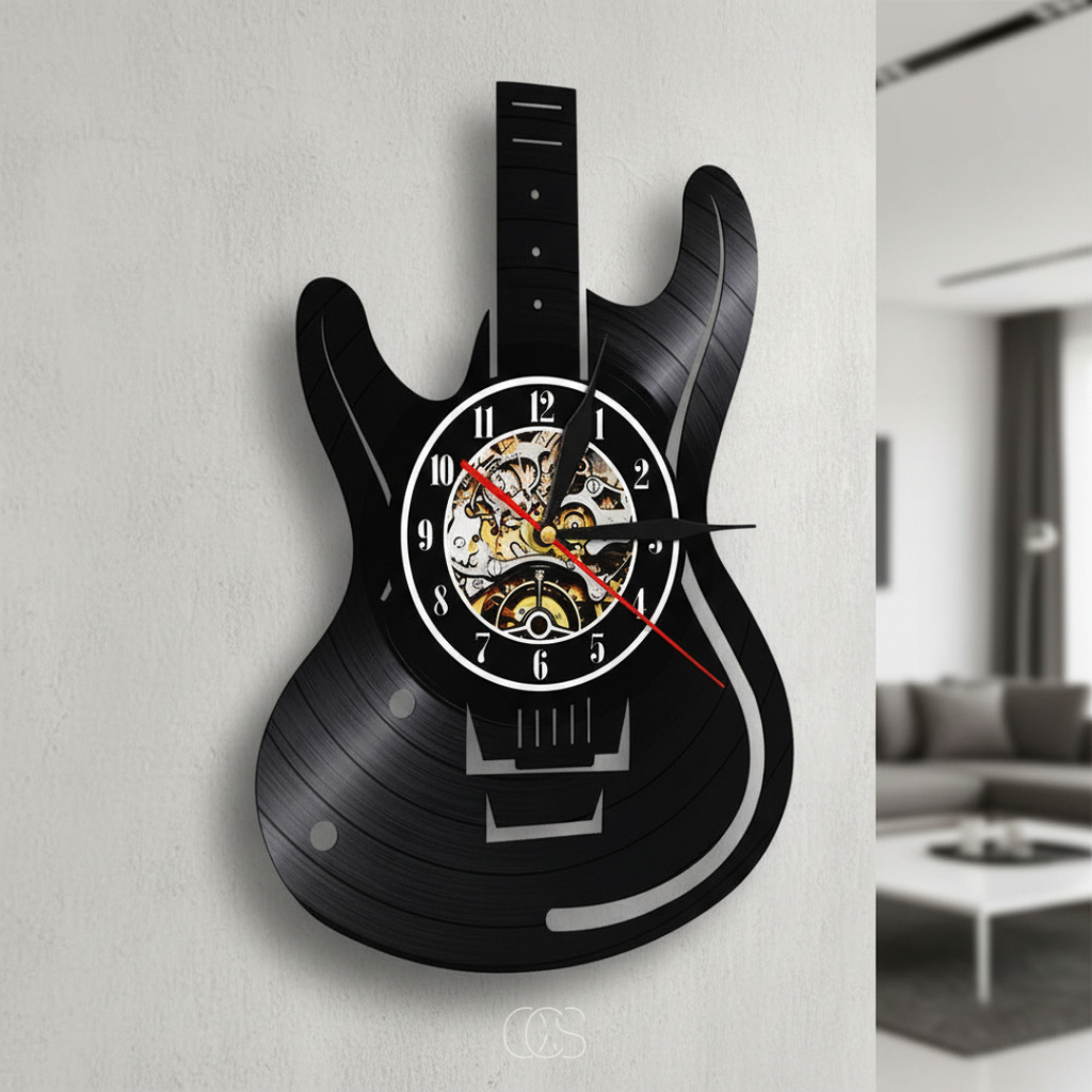 OCS - Orologio da parete in vinile a forma di chitarra