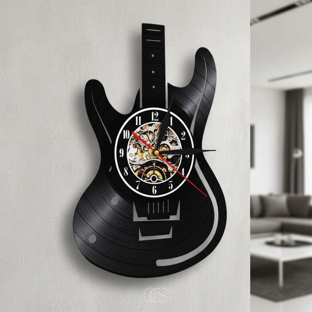 OCS - Orologio da parete in vinile a forma di chitarra