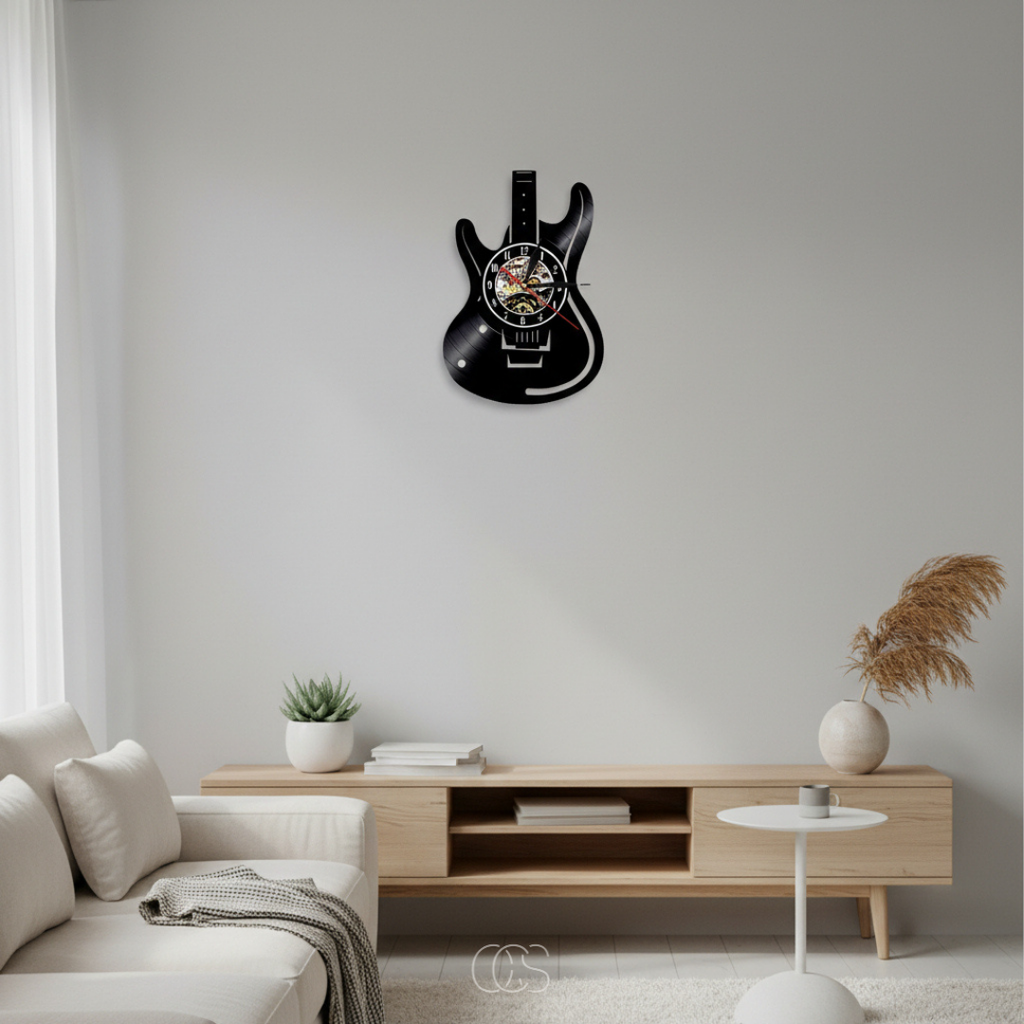 OCS - Orologio da parete in vinile a forma di chitarra