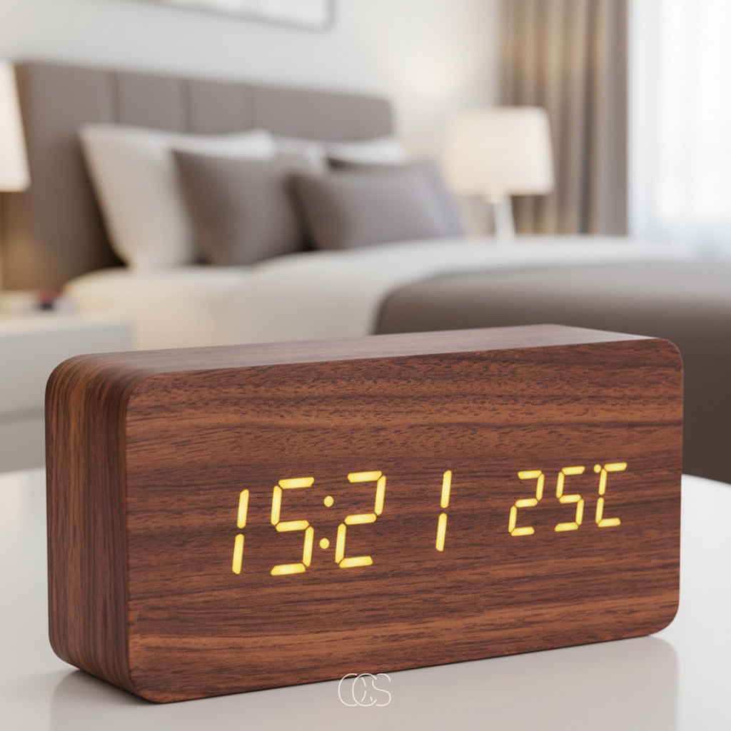 OCS - Sveglia Digitale Multifunzionale con Caricatore Wireless - Display LED, Temperatura e Umidità - 3 Allarmi