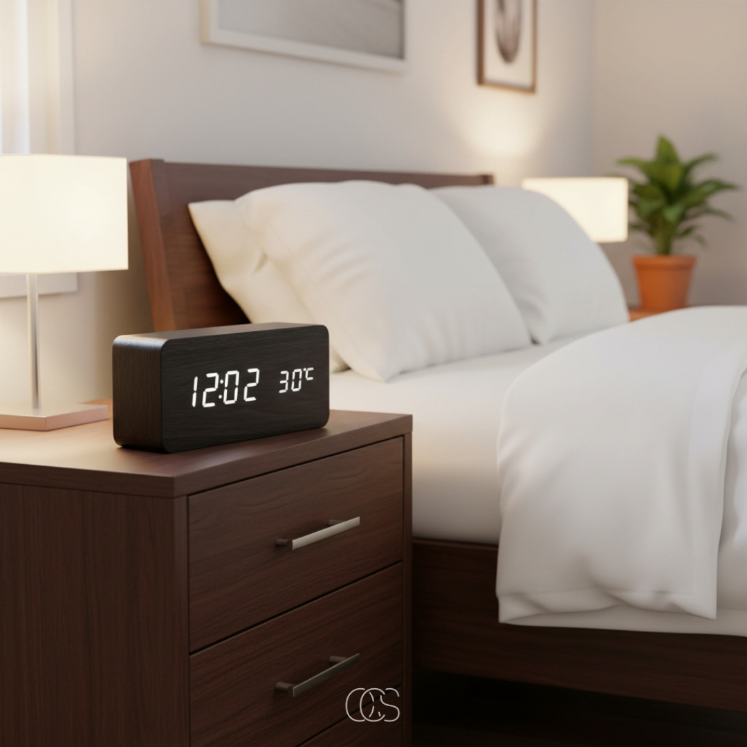 OCS - Sveglia Digitale Multifunzionale con Caricatore Wireless - Display LED, Temperatura e Umidità - 3 Allarmi