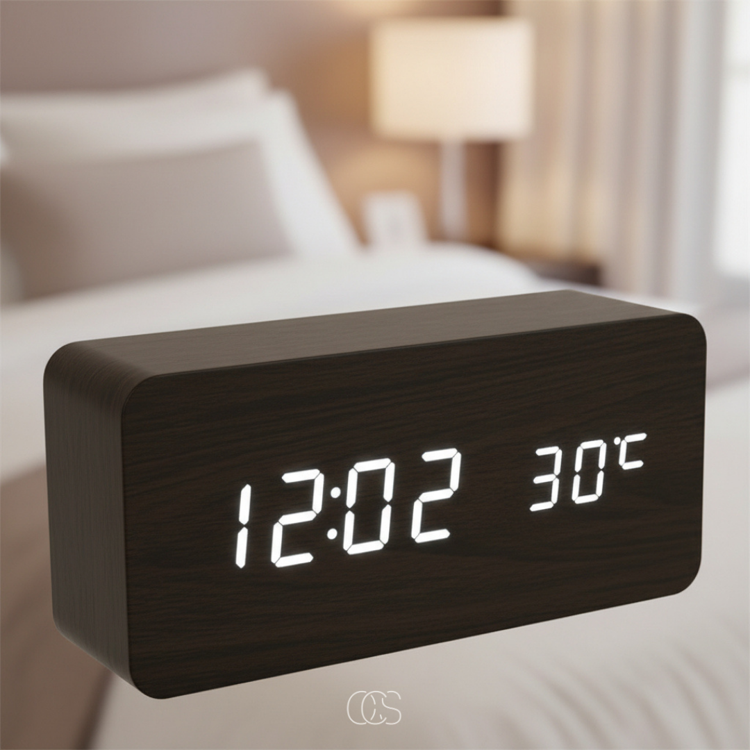 OCS - Sveglia Digitale Multifunzionale con Caricatore Wireless - Display LED, Temperatura e Umidità - 3 Allarmi