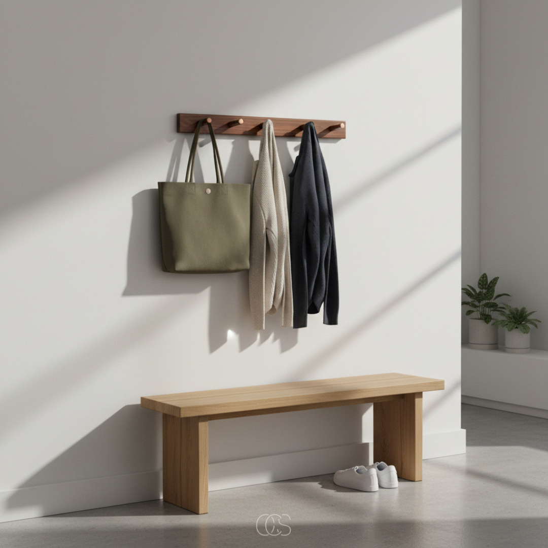 OCS - Appendiabiti in Legno Minimalista – Design Japandi – Fatto a Mano – Appendiabiti da Muro in Legno Massiccio