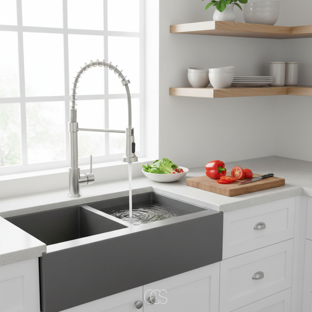 OCS - Rubinetto da Cucina Professionale con Doccia Estraibile - Beccuccio girevole a 360°