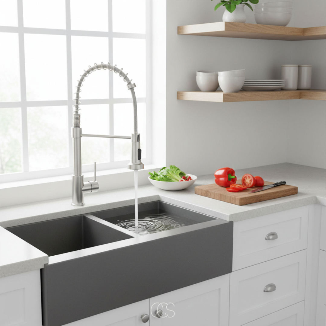 OCS - Rubinetto da Cucina Professionale con Doccia Estraibile - Beccuccio girevole a 360°