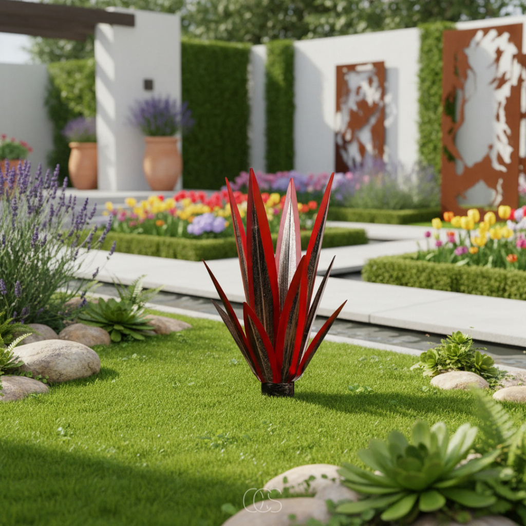 OCS - Scultura da Giardino in Metallo Agave - Fatta a Mano - Resistente alle Intemperie & Senza Manutenzione - Decorazione Rustica per Giardino