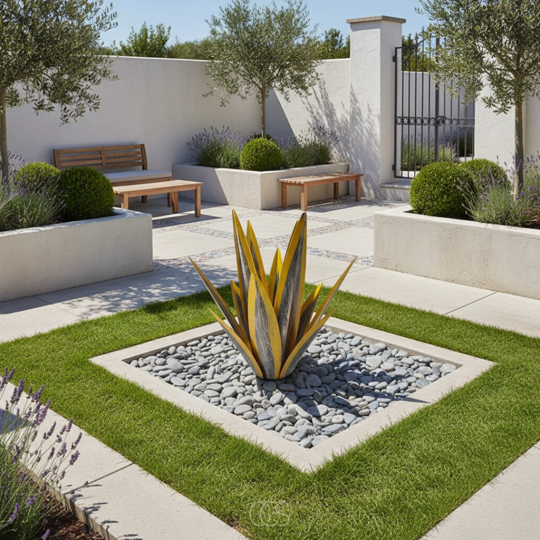 OCS - Scultura da Giardino in Metallo Agave - Fatta a Mano - Resistente alle Intemperie & Senza Manutenzione - Decorazione Rustica per Giardino