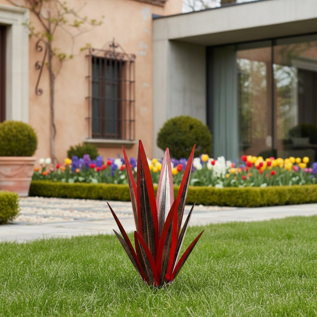 OCS - Scultura da Giardino in Metallo Agave - Fatta a Mano - Resistente alle Intemperie & Senza Manutenzione - Decorazione Rustica per Giardino