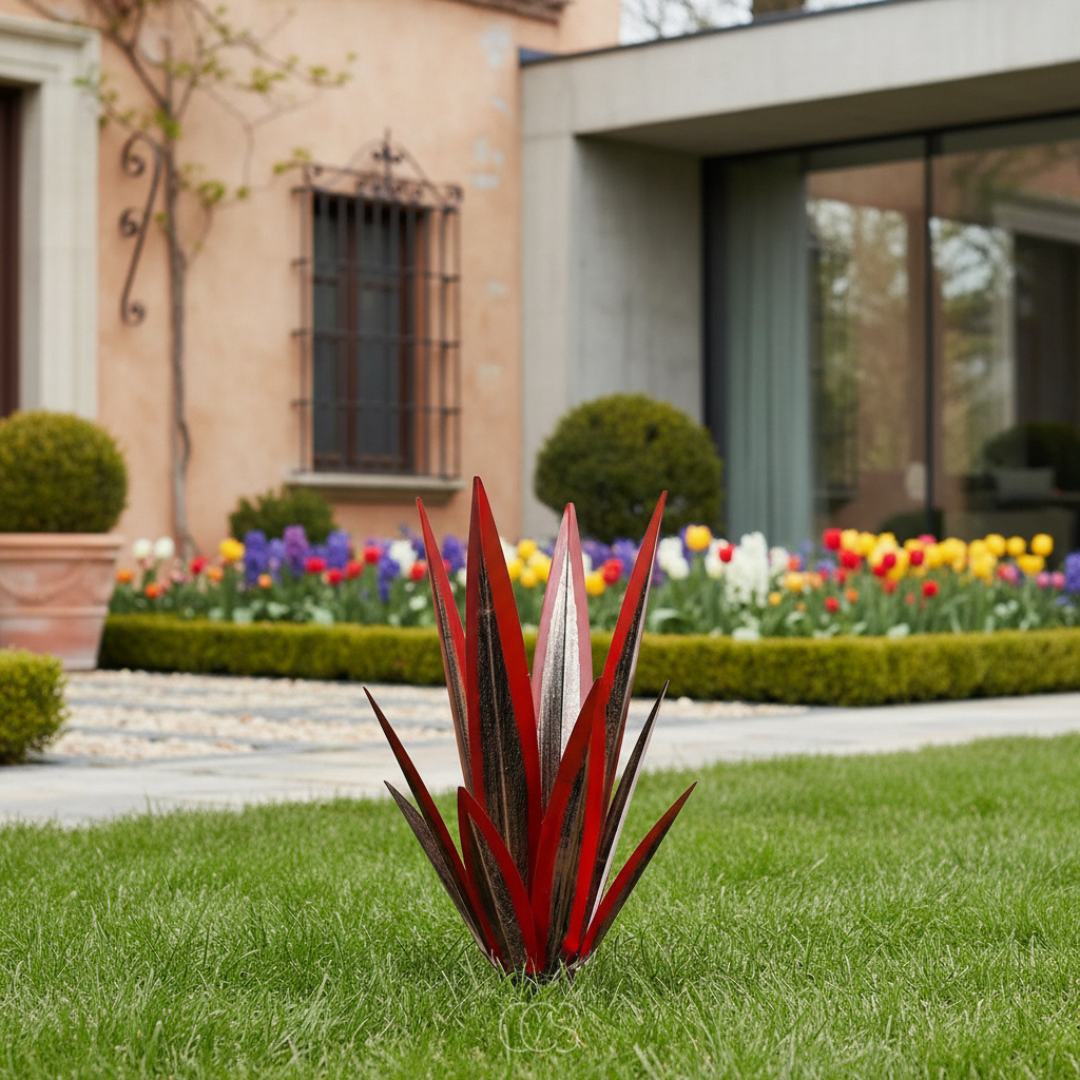 OCS - Scultura da Giardino in Metallo Agave - Fatta a Mano - Resistente alle Intemperie & Senza Manutenzione - Decorazione Rustica per Giardino