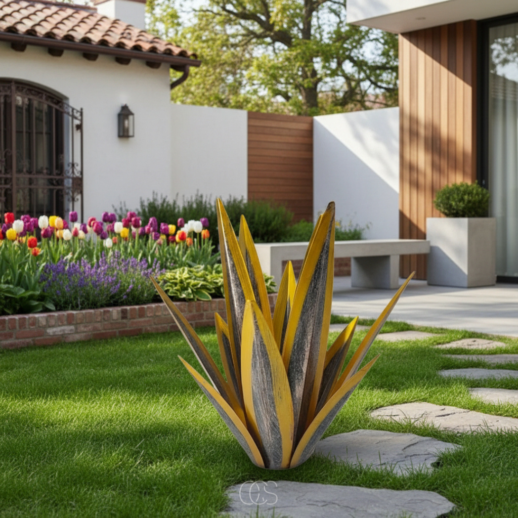 OCS - Scultura da Giardino in Metallo Agave - Fatta a Mano - Resistente alle Intemperie & Senza Manutenzione - Decorazione Rustica per Giardino