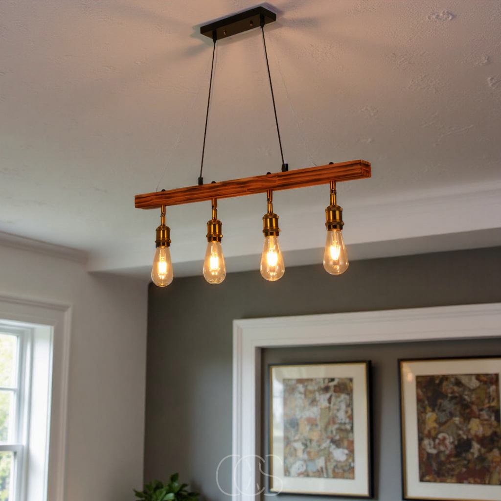 OCS - Lampada da soffitto 4 luci – lampada da soffitto a più luci in legno e metallo